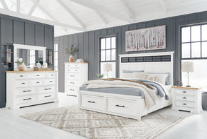 Ashbryn 6-piece bedroom set by Benchcraft® featuring panel storage beds and coordinating bedroom furniture in a modern design.