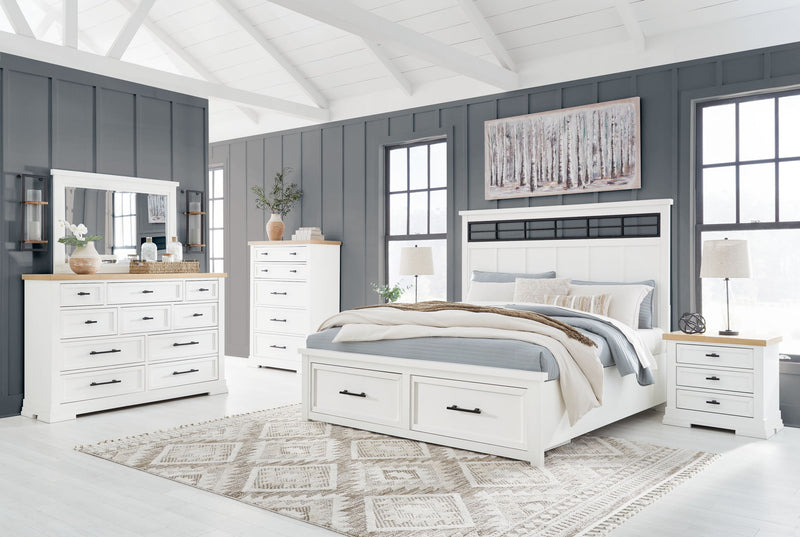 Ashbryn 6-piece bedroom set by Benchcraft® featuring panel storage beds and coordinating bedroom furniture in a modern design.