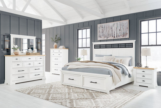 Ashbryn 6-piece bedroom set by Benchcraft® featuring panel storage beds and coordinating bedroom furniture in a modern design.
