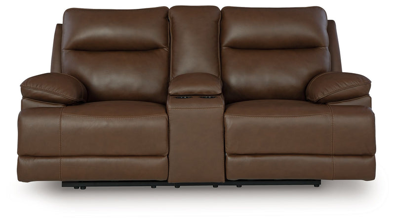 Vonryan - Power Reclining Loveseat With Console / Adj Headrest - Tobacco - R&R Furniture Gallery (Fountain Valley, CA)