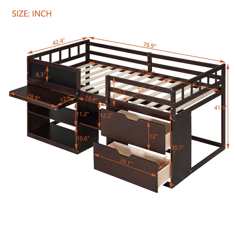 Low Loft Bed With Rolling Desk, Shelf And Drawers - R&R Furniture Gallery (Fountain Valley, CA)