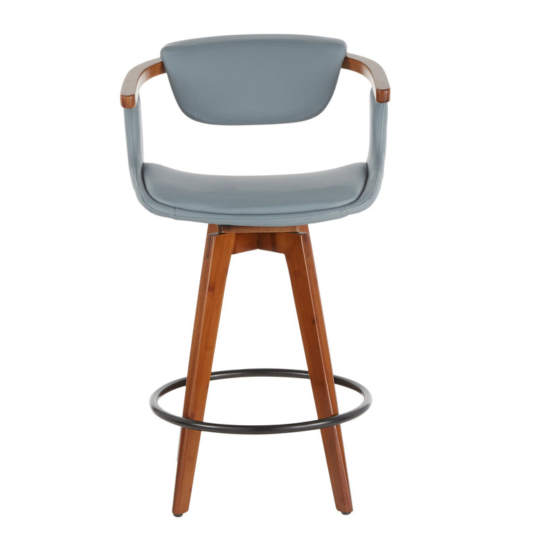 Lumi Source Oracle mid-century modern counter stool with wooden legs and upholstered seat, 24-27 inches height.