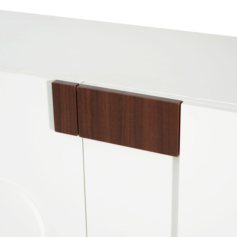 White Noble House sideboard buffet cabinet with 4 doors and adjustable shelves, wide storage unit for living or dining room.