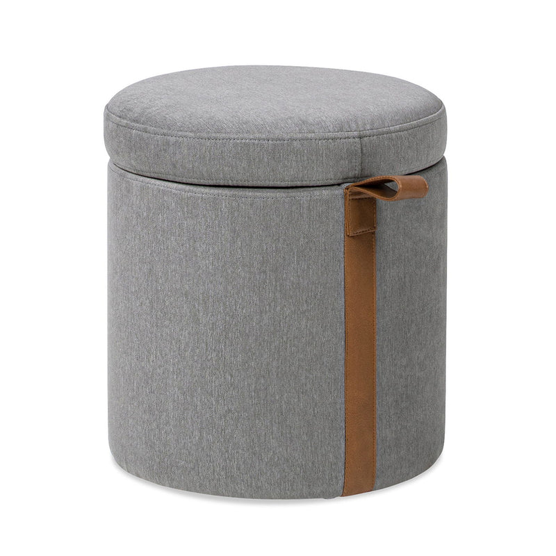Brandy - Round Upholstered Storage Ottoman With Accent - R&R Furniture Gallery (Fountain Valley, CA)