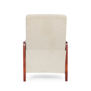 Noble House mid-century modern fabric channel stitch wood pushback recliner with cushioned seat and sleek wooden legs.