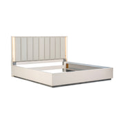 Michael Amini Pavira upholstered bed with integrated LED lights, featuring a plush headboard and modern design.