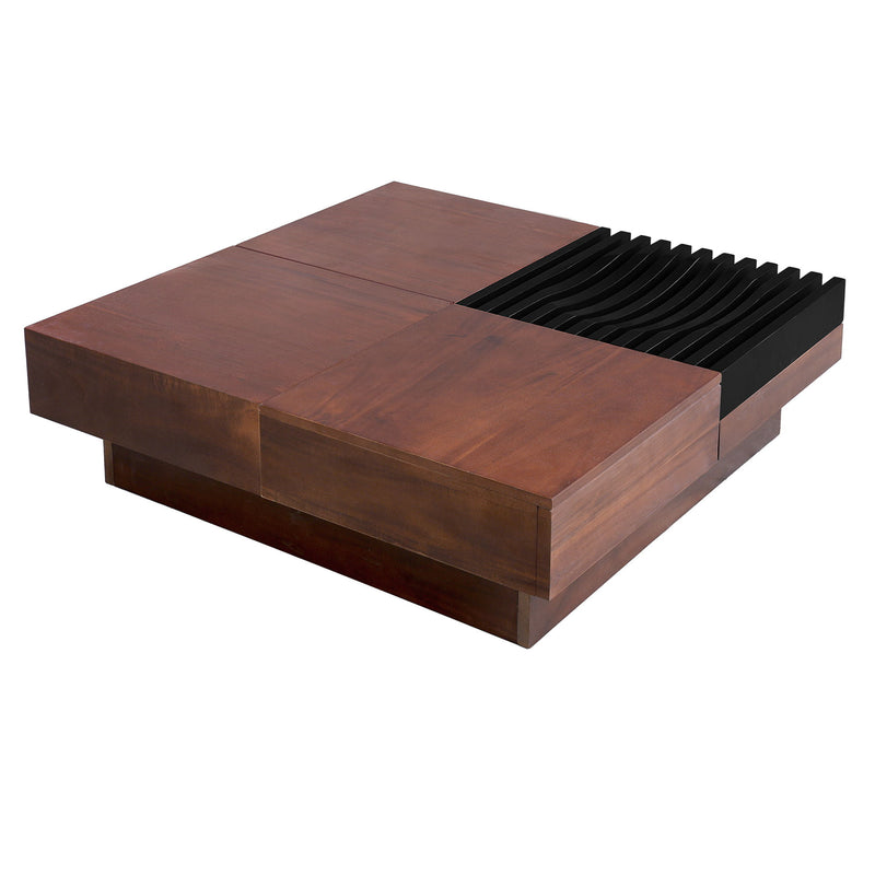 Italian Retro Inspired Acacia Wood Storage Coffee Table - Brown / Black - R&R Furniture Gallery (Fountain Valley, CA)