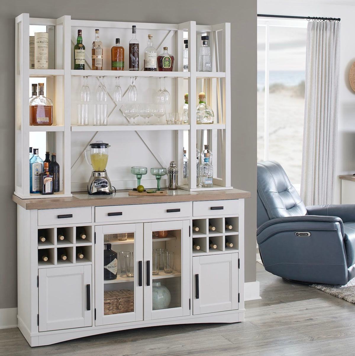 Americana Modern Dining - Buffet And Open Hutch With Quartz Insert - Cotton