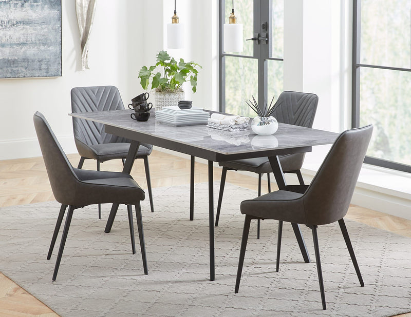 Lucia Upholstered Dining Chair in Charcoal Synthetic Leather and Black Metal