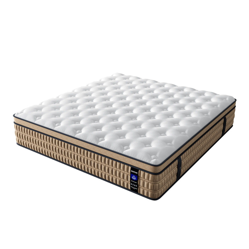 14" King Mattress Hotel Collection Hybrid Mattress With Gel Memory Foam & Pocket Springs - Brown / White - R&R Furniture Gallery (Fountain Valley, CA)