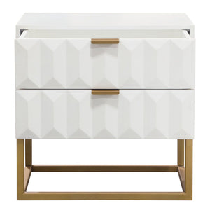 Spectrum 2-Drawer Solid Mango Wood Accent Table in White Finish w/ Gold Finished Iron Legs by Diamond Sofa