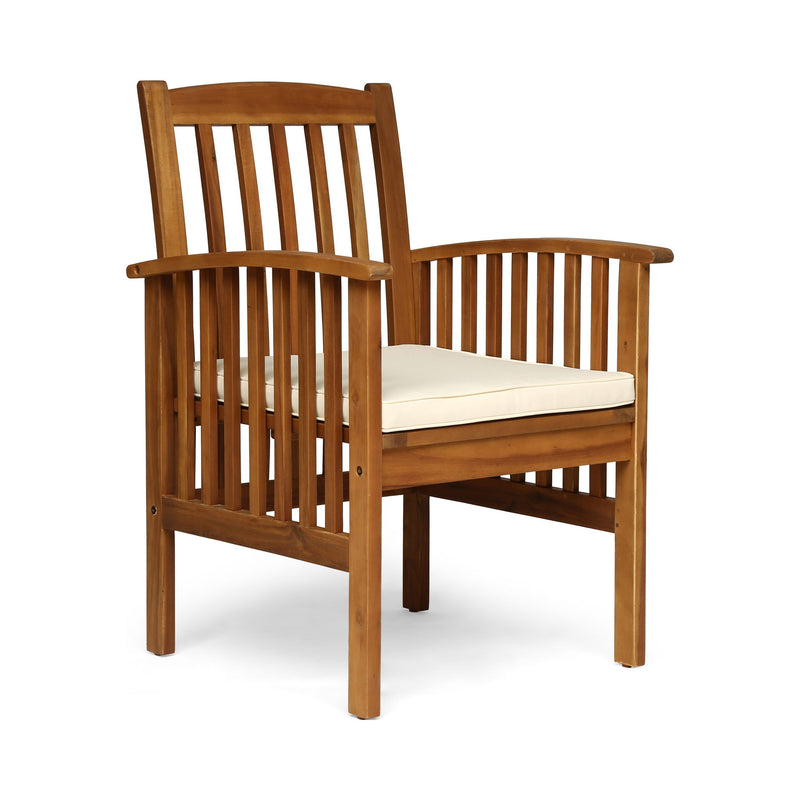 Noble House Casa acacia wood dining chair set with cushions, stylish and comfortable for modern dining rooms.