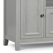 Simpli-Home Amherst wide TV media stand with open shelves and storage drawers, modern wood finish for living room entertainment setup