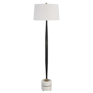 Uttermost Miraz black floor lamp with sleek modern design and a tall slender stand, ideal for contemporary living spaces.