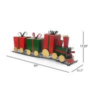 Red festive train decor with gift-shaped carriages, perfect for Christmas decorations by Noble House.