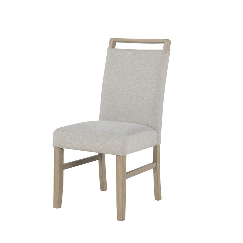 Light gray Vanilla dining side chair by Global Furniture USA with a sleek, modern design and wooden legs.