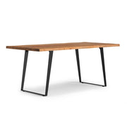 Simpli-Home Delta handcrafted dining table with wooden finish, sturdy legs, and spacious surface for family meals.