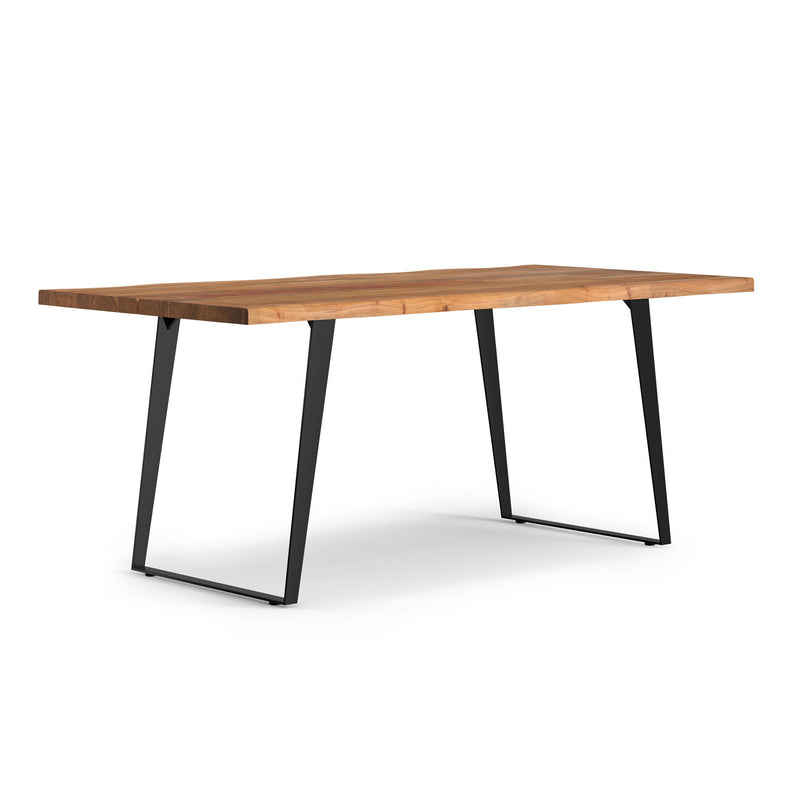 Simpli-Home Delta handcrafted dining table with wooden finish, sturdy legs, and spacious surface for family meals.