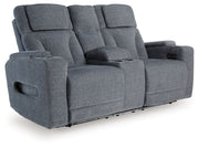 Studio Cave - Power Reclining Loveseat with Console - Steel - R&R Furniture Gallery (Fountain Valley, CA)