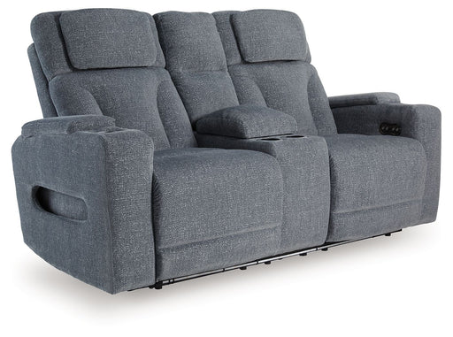 Studio Cave - Power Reclining Loveseat with Console - Steel - R&R Furniture Gallery (Fountain Valley, CA)