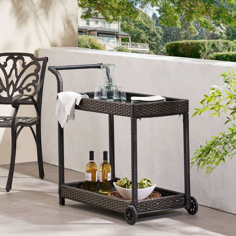 Resin Wicker Bar Cart With Metal Frame - Brown - R&R Furniture Gallery (Fountain Valley, CA)