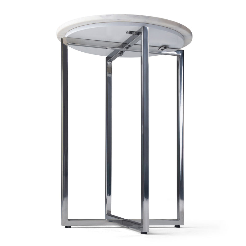 Marsden - Side Table With Polished Base - White / Silver - R&R Furniture Gallery (Fountain Valley, CA)
