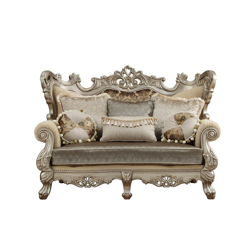 Ranita - Loveseat With 6 Pillows - Fabric & Champagne - R&R Furniture Gallery (Fountain Valley, CA)