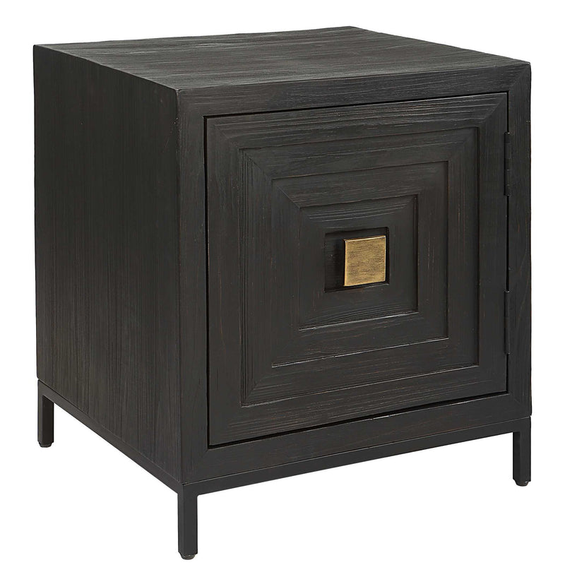 Uttermost Aiken accent cabinet with a sleek wood finish and modern design, featuring door panels and metal hardware.