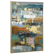 Hand painted blue Fiesta canvas art by Uttermost, featuring vibrant brushstrokes on a textured canvas for decorative wall display.