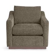 Classic Home Aspen arm chair with plush beige fabric and wooden legs, stylish accent seating for living rooms.