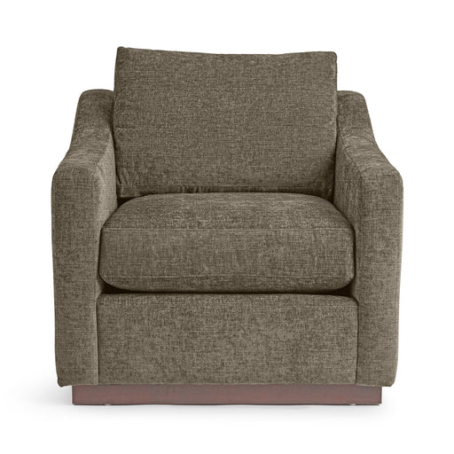 Classic Home Aspen arm chair with plush beige fabric and wooden legs, stylish accent seating for living rooms.
