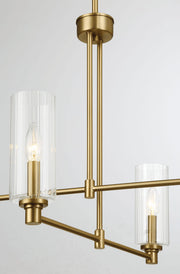 Enigma - 4 Lights Chandelier With Clear Ribbed Satin - Antique Brass / Clear / Gold - R&R Furniture Gallery (Fountain Valley, CA)