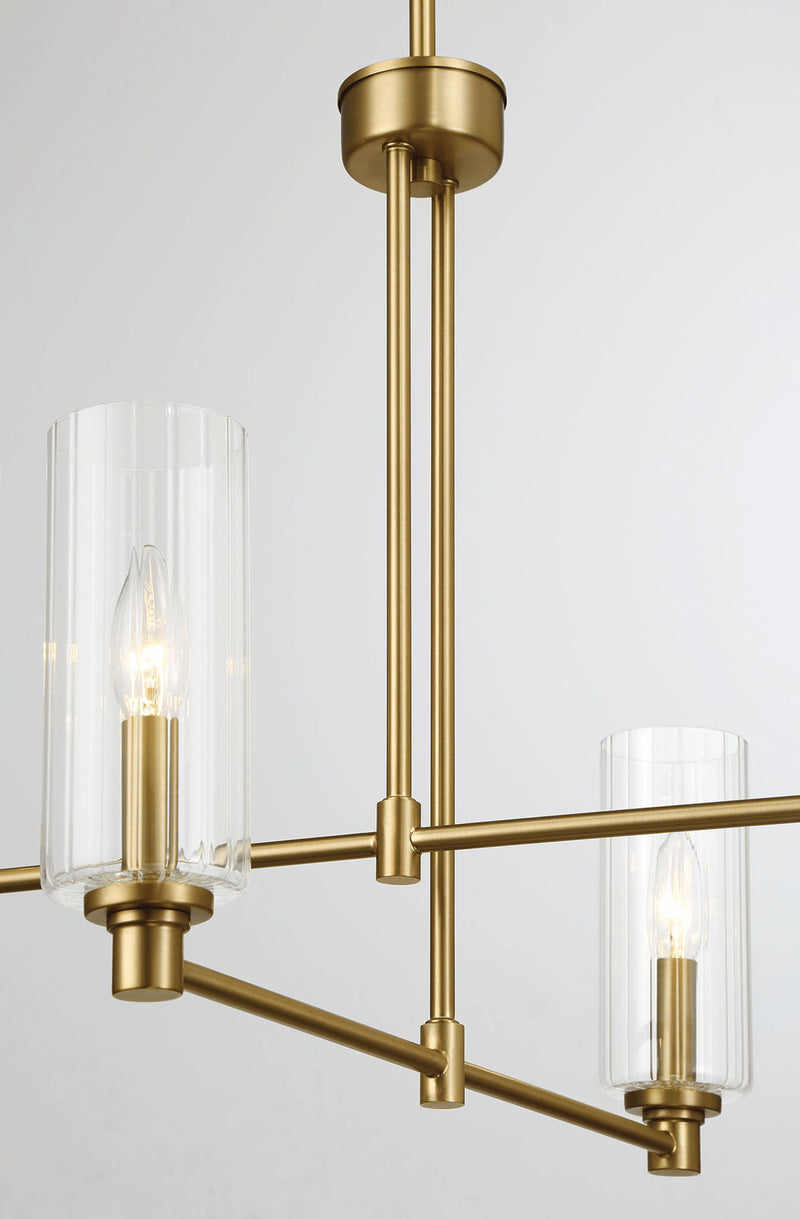 Enigma - 4 Lights Chandelier With Clear Ribbed Satin - Antique Brass / Clear / Gold - R&R Furniture Gallery (Fountain Valley, CA)