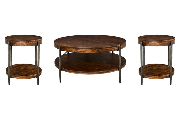 Bengal - 41" Round Cocktail Table With 2 End Tables - Hickory Brown