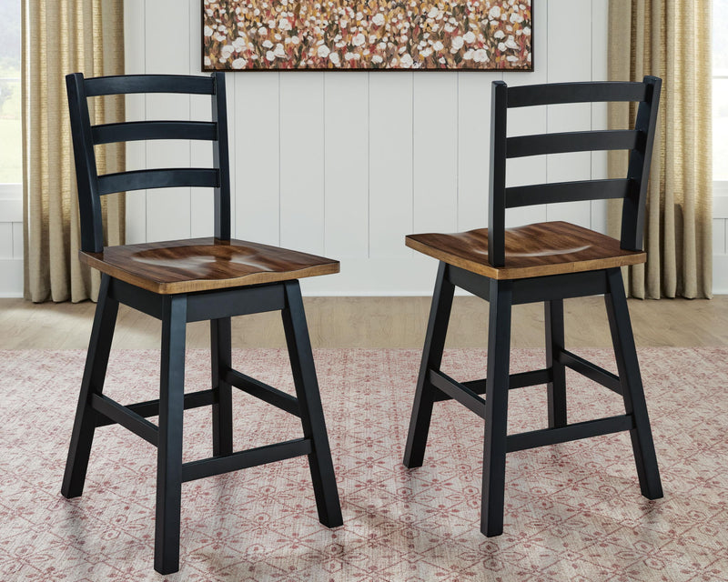 Pair of Wildenauer swivel stools by Signature Design Ashley, featuring wooden seats and metal bases, set of two for modern dining.