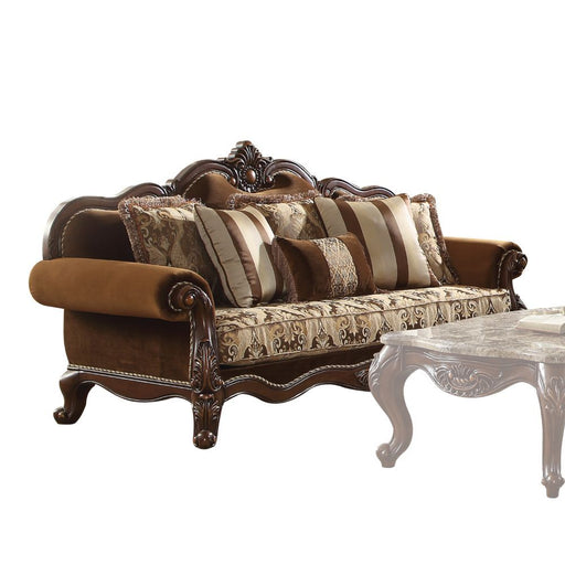 Jardena - Sofa With 6 Pillows (Same Lv01591) - Pattern Fabric & Cherry Oak - R&R Furniture Gallery (Fountain Valley, CA)