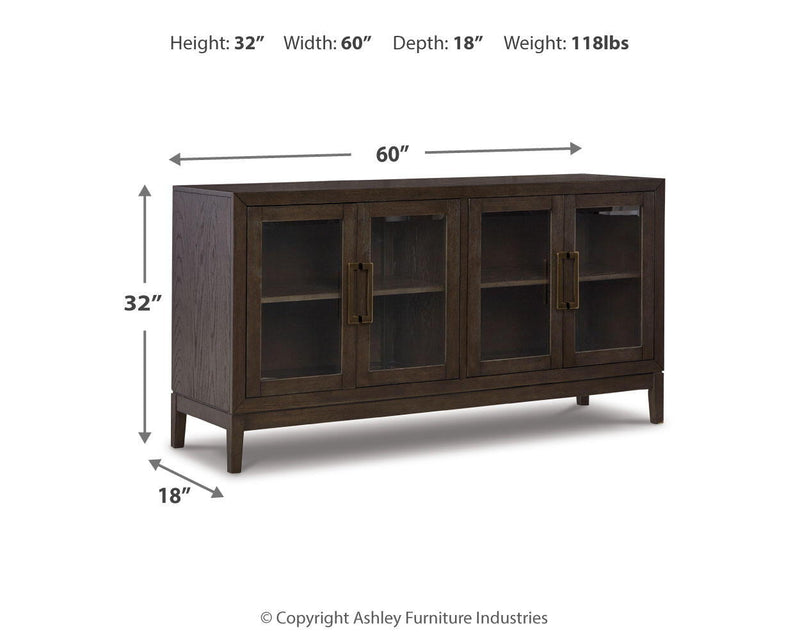 Dark brown Signature Design by Ashley dining room server with multiple drawers and cabinet doors for stylish storage.