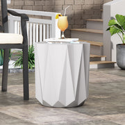 Outdoor lightweight concrete side table in antique white by Noble House, featuring a sturdy round design suitable for patio or garden use.