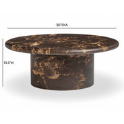 Dark brown Byron round coffee table by TOV Furniture, featuring a sleek modern design and smooth circular surface.