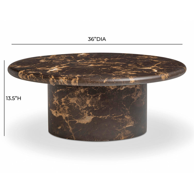 Dark brown Byron round coffee table by TOV Furniture, featuring a sleek modern design and smooth circular surface.