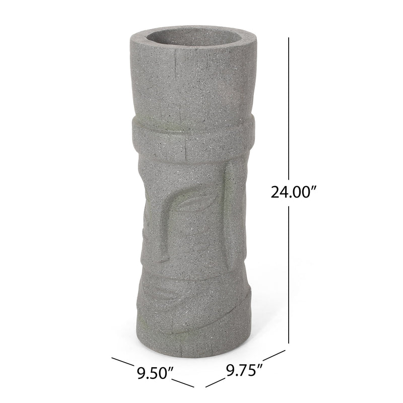 Stone gray Noble House classic flower planter made of magnesium oxide, showcasing a round shape with a smooth surface.