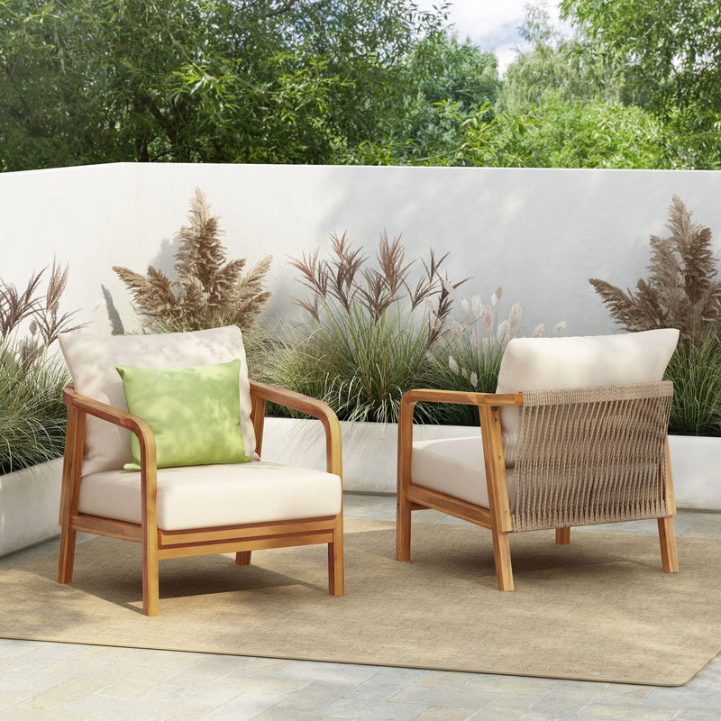 Outdoor Lounge Chair With Woven Backrest, Solid Wood Frame, Comfortable Cushions - R&R Furniture Gallery (Fountain Valley, CA)