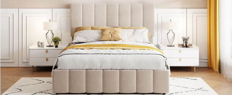 Elegant Upholstered Platform Bed With Hydraulic Storage System - R&R Furniture Gallery (Fountain Valley, CA)