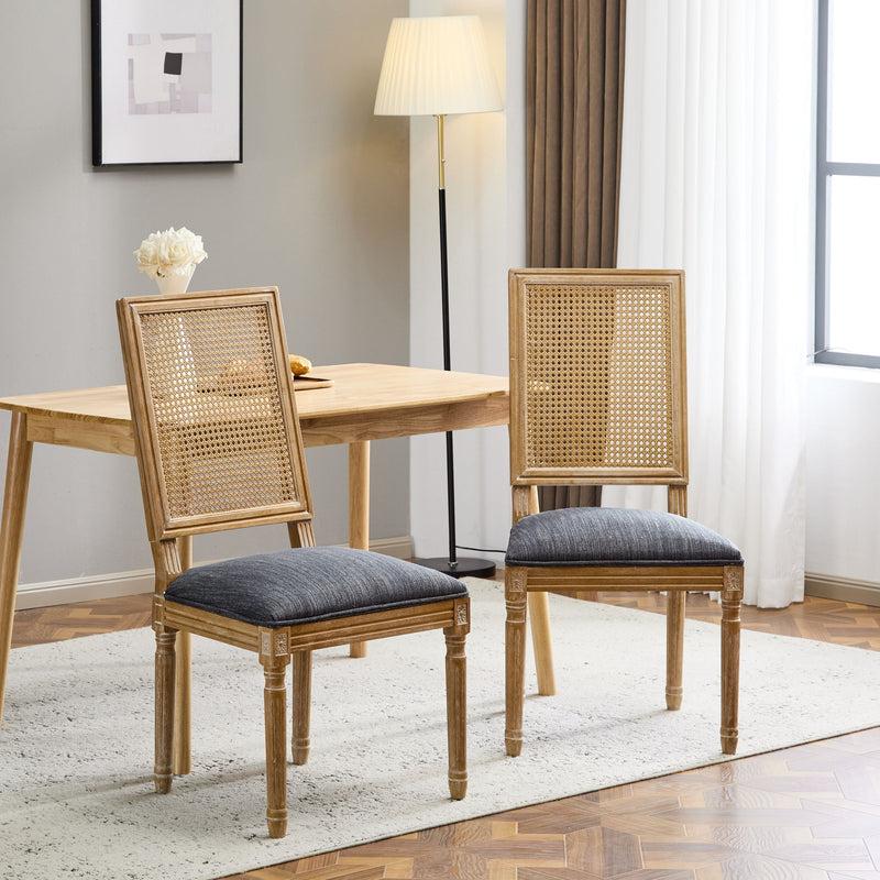 French Country Dining Chair With Rectangular Cane Backrest And Smooth Upholstered Seating - R&R Furniture Gallery (Fountain Valley, CA)