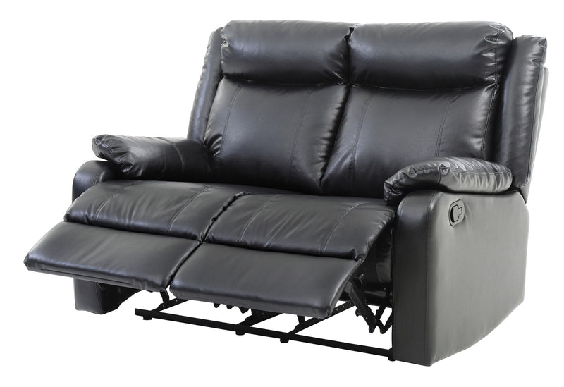 Glory Furniture reclining loveseat for two with plush cushions and armrests, perfect for comfortable seating in living rooms.