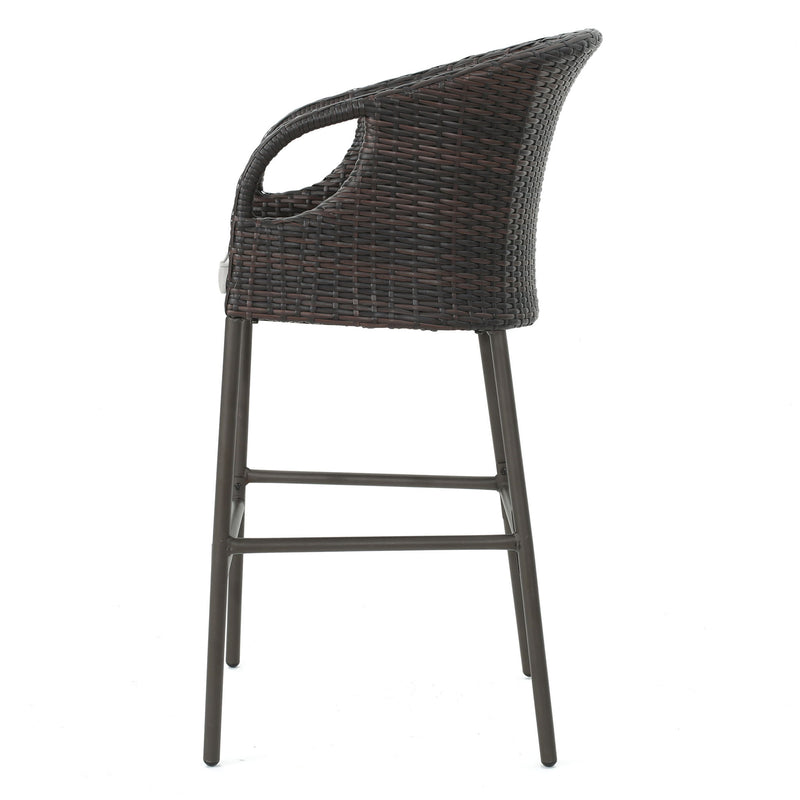 Outdoor 31" Rattan Barstools With Waterproof Cushions (Set of 2) - Multi Brown - R&R Furniture Gallery (Fountain Valley, CA)