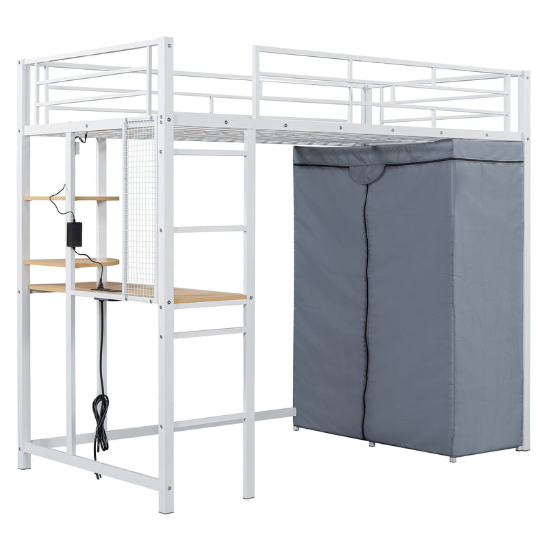 Loft Bed With Desk, Shelves, Power Outlet, LED Light And Wardrobe - R&R Furniture Gallery (Fountain Valley, CA)