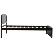 DreamHaus platform bed with matching headboard, footboard, and wood slat support, shown in a modern bedroom setting.