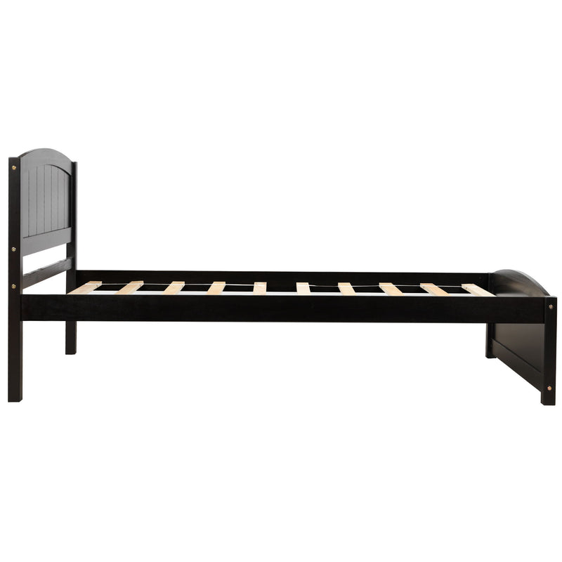 DreamHaus platform bed with matching headboard, footboard, and wood slat support, shown in a modern bedroom setting.