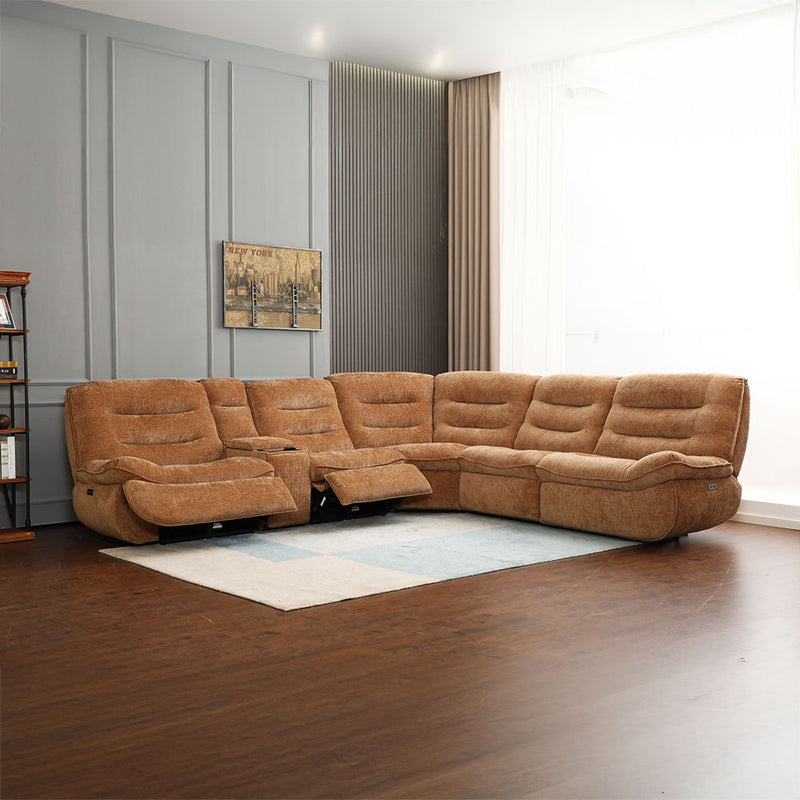 Emmy - Power Motion Sectional Sofa - Orange Chenille - R&R Furniture Gallery (Fountain Valley, CA)